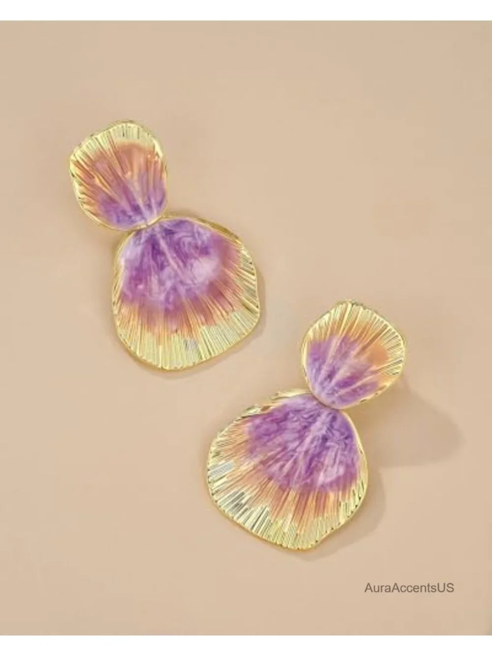 18K Gold Plated Boho Chunky Leaf Dangle Earrings, Handmade Trendy Statement
